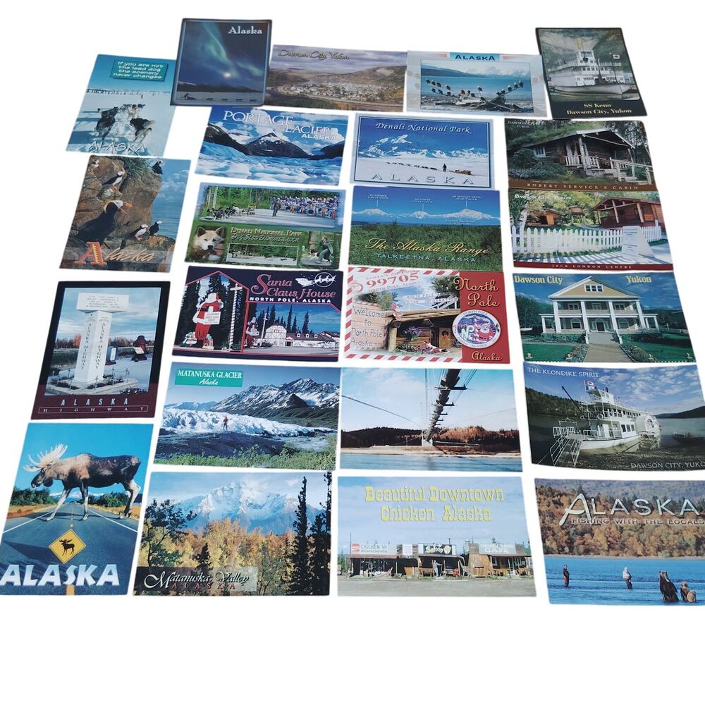 Vintage Alaska & Yukon Postcard Collection (23 pcs)- Glaciers, Wildlife, History